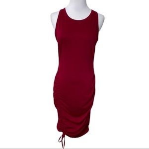 ePretty Chicago Maroon Burgundy Sleeveless Ruched Cinch Dress